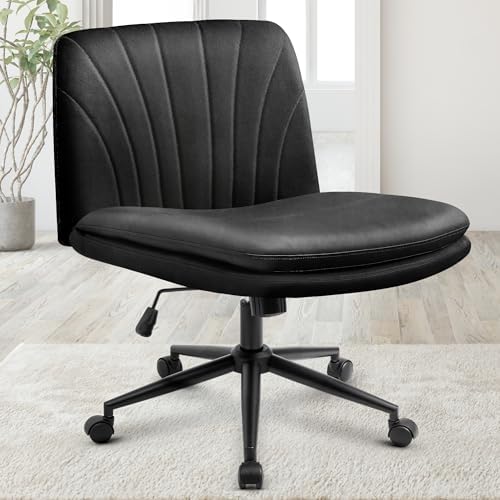 Orange Factory Criss Cross Chair, Wide Leather Vanity Desk Seat, Black Pu by OrangeFactory