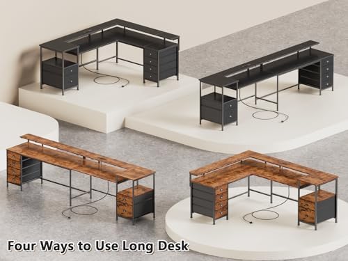 Furologee 66'' L Shaped Gaming Desk with 6 Drawers, LED, Outlets, Black - Image 2