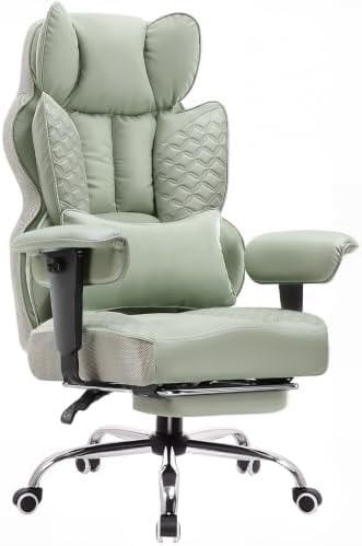 GTPLAYER Big and Tall Gaming Chair 400lbs Heavy Duty Office Chair with Foot Rest & Ergonomic Pocket Spring Lumbar Support, High Back 3D Saddle Shaped Cushion for Back Pain Relief, Green by GTPLAYER