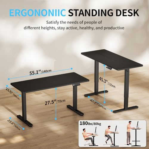 BIZUM Electric Standing Desk, 55" x 24" Height Adjustable Desk, Black Sit to Stand Desk Memory Gaming Computer Workstation for Home Office - Image 2