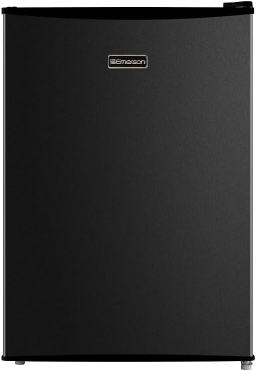 Emerson CR2700B-A Compact Refrigerator 2.7 Cu Ft, ENERGY STAR Mini Fridge with Adjustable Thermostat, Reversible Door, Glass Shelves, Manual Defrost, Black by Emerson