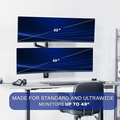 VIVO Pneumatic Arm Dual Ultrawide Monitor Wall Mount for Up to 49 inch Screens, Holds 2 Ultra Wides Up to 33.5 lbs Each, Black, MOUNT-V120K - Image 2