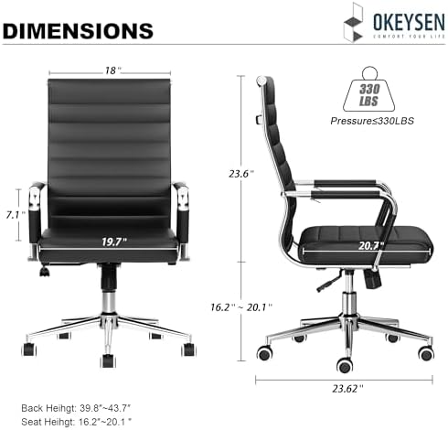 Okeysen Office Desk Chair, Ergonomic Leather Modern Conference Room Chairs, Executive Ribbed Height Adjustable Swivel Rolling Chair for Home Office Set of 10. (Black) - Image 3