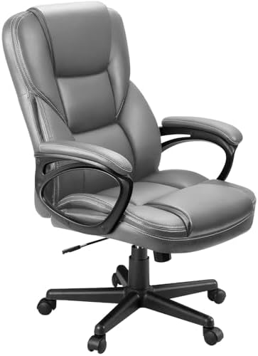 Furmax Office Executive Chair High Back Adjustable Managerial Home Desk Chair, Swivel Computer PU Leather Chair with Lumbar Support (1, Gray) by Furmax