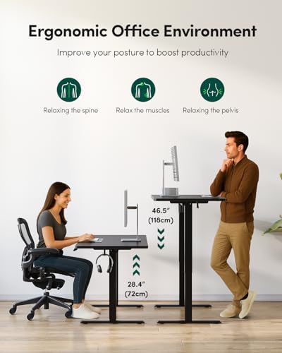 FEZIBO One-Piece Standing Desk, 48"x24" Seamless Tabletop Electric Height Adjustable for Home Office, Study Rooms & Multi-Device Workstations, Black - Image 6