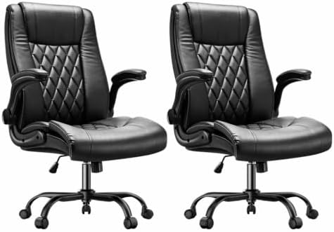 Marsail Executive Office Chair Ergonomic Desk Chair with Flip-up Armrests PU Leather Height-Adjustable Swivel Rolling Dark,Pack of 2 by Marsail
