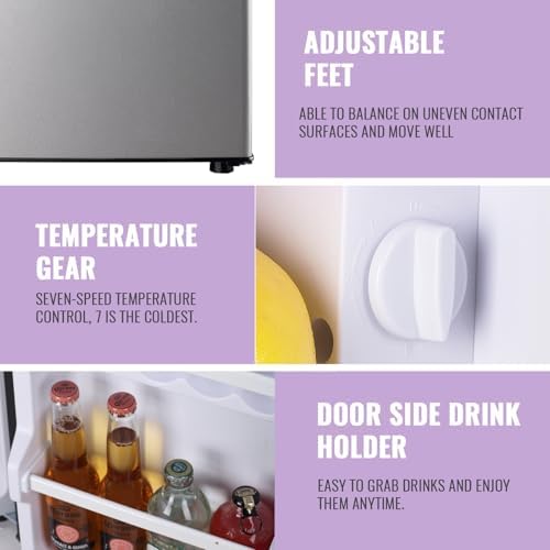 DEMULLER 2.4 Cu.Ft Small Refrigerator with Freezer Dorm Mini Fridge Removable Plastic Shelves Ideal for Home, Office,Dormitory Silver - Image 6