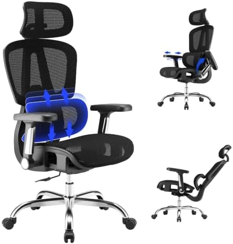 Mesh Office Chair, Ergonomic Office Chair, Home Office Desk Chairs with Headrest, 90-135° Tilt Lock and Breathable Backrest & Lumbar Support, 5D Armrest, Computer Chairs (Large Chair) by Unknown
