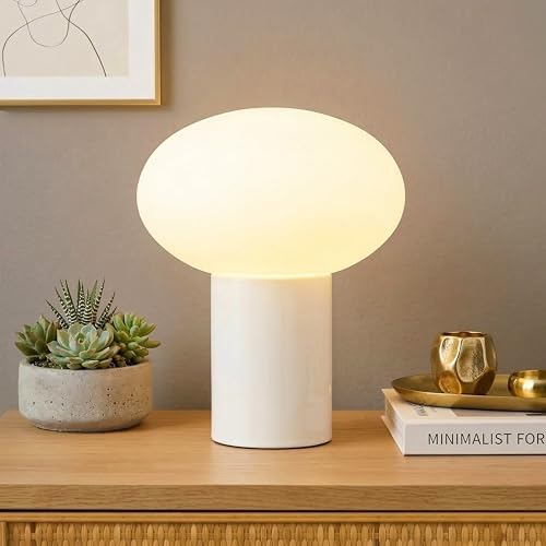 Brightech Ivy LED Table Lamp - Small 9” Bedside Reading Lamp, Modern USB Desk and Nightstand Light with Ambient Lighting for Bedroom, Living Room, Office - Frosted Glass Globe Lamp Shade, Cream by Brightech