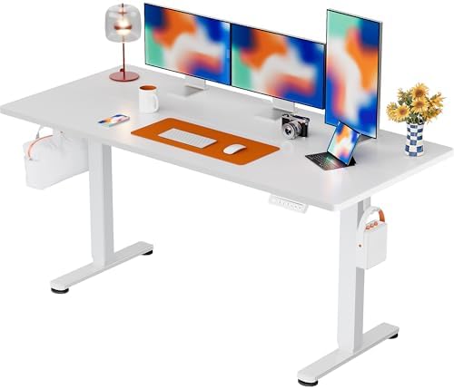 ErGear Height Adjustable Electric Standing Desk, 63 x 28 Inches Sit Stand up Desk, Memory Computer Home Office Desk, White by ErGear