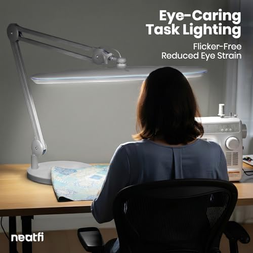 Neatfi XL 24W LED Desk Lamp – 2,200 Lumens | 23” Wide Shade | Dimmable Eye-Caring Task Light | Adjustable Arm | Office, Study, Crafting & Nail Techs (Silver, Non-CCT with Base) - Image 3