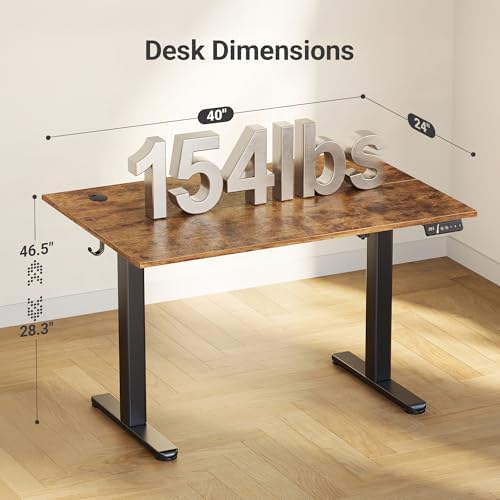 Claiks Electric Height Adjustable Standing Desk, 40x24 Inch, Rustic Brown - Image 3