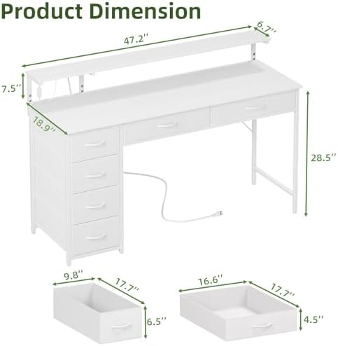 Somdot 47 Inch Gaming Desk with Power Outlet and LED Lights, Computer Desk - Image 3
