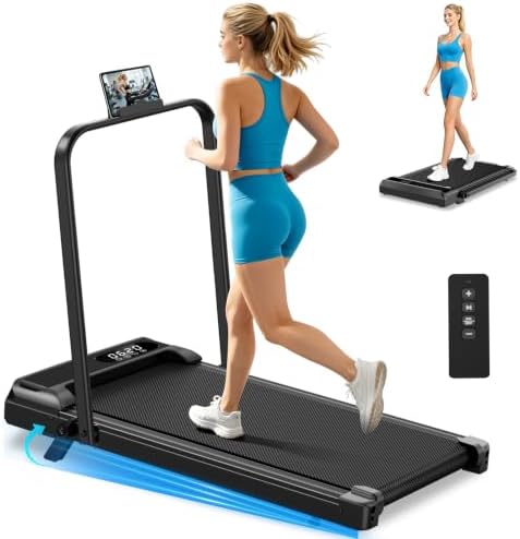 Walking Pad Treadmill with 8% Incline & Handle Bar, 2.5HP Portable Under Desk Treadmill for Home Office, Compact Foldable Treadmill Quiet Anti-Slip, 0.6-3.8 MPH Remote Speed Control, 350LBS Capacity by NXSCI