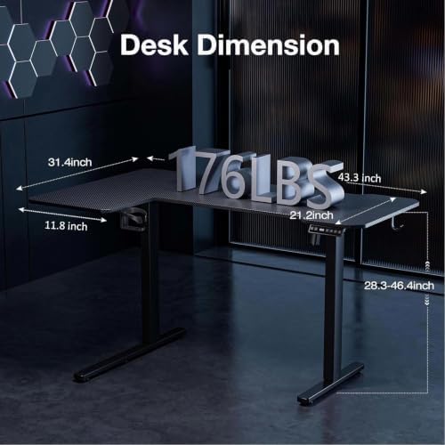 Acrolix L Shaped Electric Standing Desk,43x31.5 Reversible,Black Carbon - Image 3