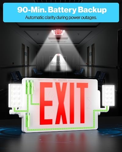Sunco Red Exit Signs with LED Emergency Lights & Backup Battery - Image 4