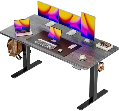 Huuger 55 x 28 Large Electric Standing Desk, Height Adjustable Desk, 27.6" Deep Desktop, Stand up Gaming Computer Office Desk with 2 Hooks, 3 Preset Heights, for Home Office, Grey by Huuger