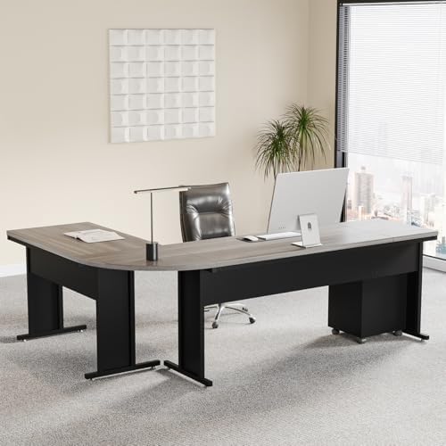 Tribesigns 83" L-Shaped Executive Desk, Large Office Desk with Drawes, Industrial Corner Computer Table with File Cabinet, Business Workstation for Home Office (Gray, 83") - Image 4