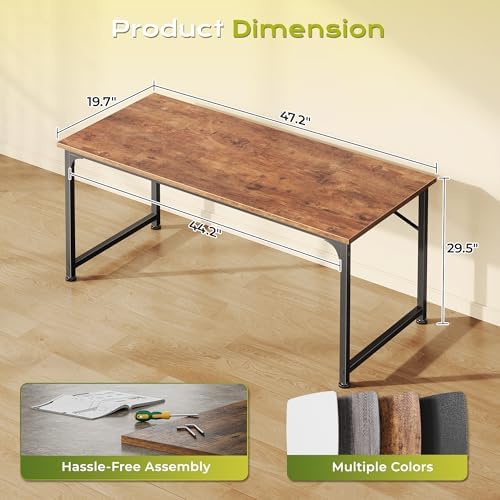PRAISUN 47 Inch Computer Desk, Office Desk, Spacious Desktop, Rustic Brown - Image 3