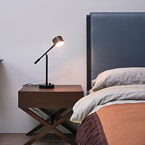 Globe Electric 52271 Aristocrat 16" Integrated LED Swing Arm Desk Lamp, Matte Black, Dimmable On/Off Rotary Switch at Base, 2.1A USB Port - Image 4