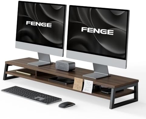 Fenge Dual Monitor Riser for Desk, Open Shelf with 3 Storage Compartments by Fenge