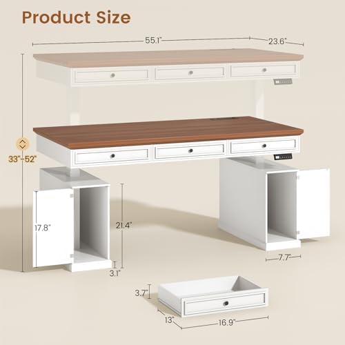 SEDETA 55.1" Farmhouse Executive Electric Standing Desk with 3 Drawers - Image 2