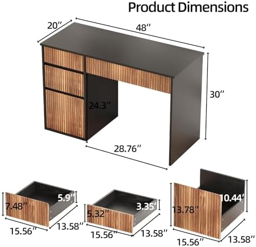 4 EVER WINNER Computer Desk with Drawers, 48 Inch Fluted Desk with Storage - Image 2