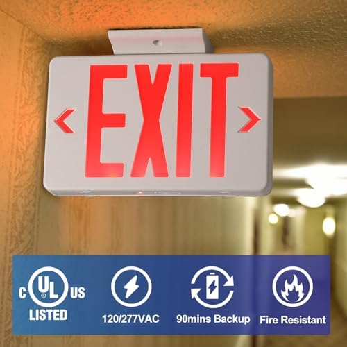 TANLUX Red Exit Sign, LED Emergency Exit Light with Battery Backup, UL Listed, AC 120/277V, Hardwired Exit Signs with Emergency Lights, Commercial Emergency Lights for Business - 6 Pack - Image 2