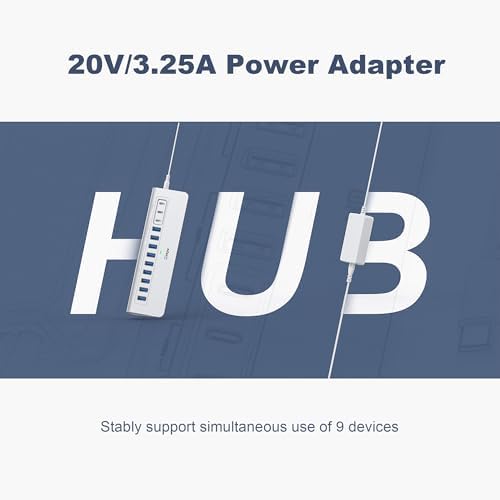 Powered USB Hub 10Gbps, intpw YH9AC 12 Port USB C Hub with 10Gbps USB C 3.2+2 USB A 3.2, 7 USB 3.0, 2 PD 45W Charging Port, 65W Power Adapter + 3.3FT Cable, Aluminum USB Hub for PC/Laptop/iPhone 17/16 - Image 6