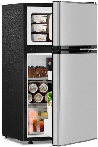 Antarctic Star 3.2 Cu.Ft,Mini Refrigerator with Freezer,Double Door Mini Fridge,Compact Refrigerator,Adjustable Thermostat,Mini Refrigerator for Bedroom/Office/Dorm/Kitchen(Silver) by AntarcticStar