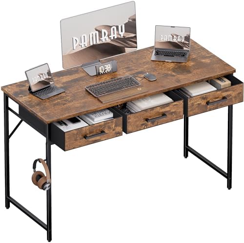 Pamray 47 Inch Small Computer Desk with 3 Drawers for Bedroom Study Writing Home Office Table for Small Spaces Vintage by PAMRAY