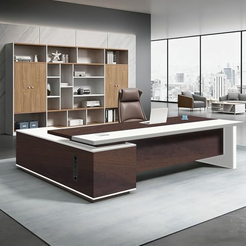 L Shaped Executive Desk with Drawers, Large Office Desk with Storage Cabinet, Wood L Shape Desk for Home Office or Business Workspace, Left or Right Cabinet Option, Multiple Sizes & Colors by Unknown