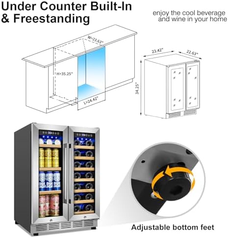 24" Dual Zone Wine and Beverage Refrigerator, Under Counter/Freestanding - Image 4