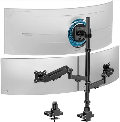 Triple Monitor Mount up to 49 inches, Fully Adjustable Heavy Duty 3 Monitor Arm with Gas Spring, Desk Mount for 3 Screens, C-Clamp & Grommet Base, Holds 44 lbs, Black by PUTORSEN