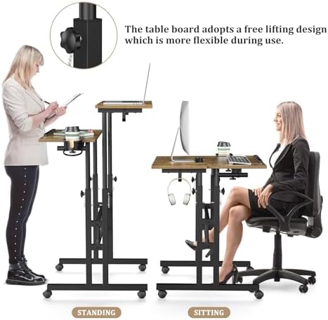 Enayplon Small Standing Desk with Wheels, Mobile Stand Up Desk, Portable Standing Table on Wheels for Walking Pad, Rolling Computer Desk Adjustable Height, Tall Table - Image 6