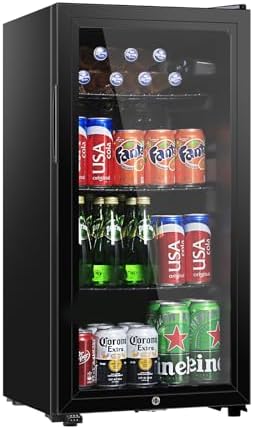 HAILANG Beverage Refrigerator, 3.2 Cu.Ft, Mini Fridge with Glass Door for Soda Beer, Freestanding Beverage Cooler for Office, Bar, Adjustable Shelving&Adjustable Foot by HAILANG