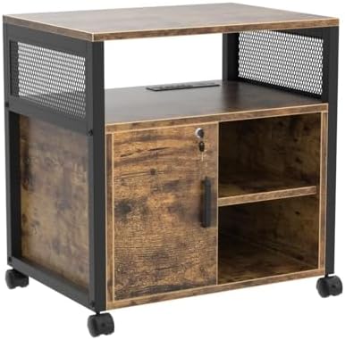 Unikito Rolling File Cabinet, Lateral Filing Cabinet on Wheels Mobile Office Printer Stand with Door and Open Storage Shelf for A4, Letter Size and Hanging File Folders, Lockable, Rustic Brown - Image 5