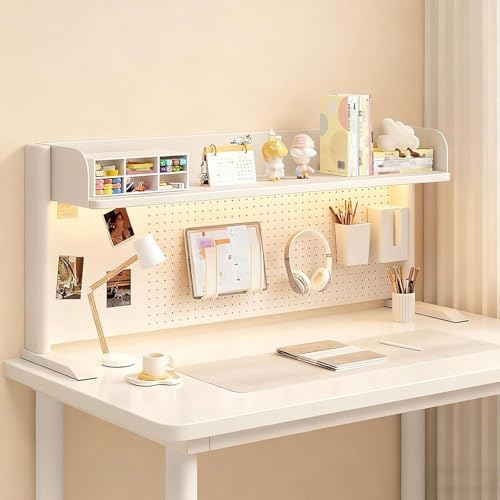Desktop Bookshelf Organizer, Desktop Bookshelf Adjustable Hutch,Countertop Desk Hutch with Pegboard and Accessories,Storage Organizer Display Rack for Home Office Dorm(White 1,L100xh38cm/39.4x15'') by Unknown