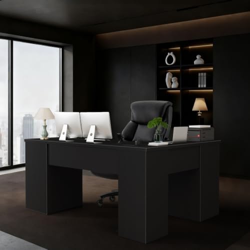 WINAZ 66" L Shaped Desk with 6 Lockable Drawers, Black Corner Computer Desk - Image 4
