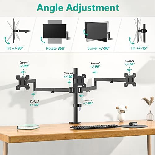 WALI Adjustable Triple Monitor Mount for 13-27 inch Screens, 22 lbs per Arm - Image 4