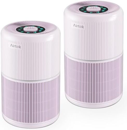2 Pack Air Purifier for Home Bedroom with H13 True HEPA Filter for Smoke, Smokers, Dust, Odors, Pollen, Pet Dander | Quiet 99.9% Removal to 0.1 Microns | Purple Available for California by AIRTOK