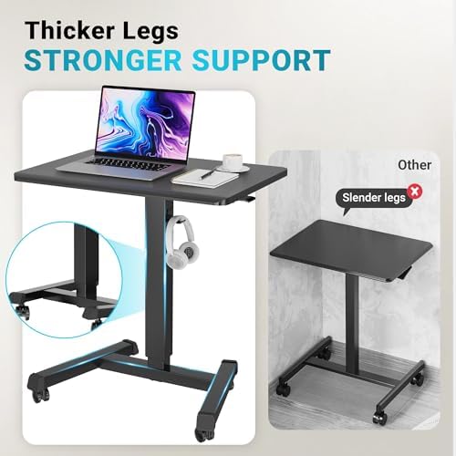 BONTEC Mobile Standing Desk Adjustable Height,Rolling Laptop Cart with Hook - Image 3