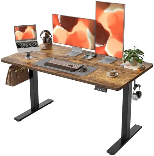 TIQLAB 55 * 28 Inches Standing Desk, Adjustable Height Stand up Desk,Sit Stand Home Office Table with Splice Board, Rustic Brown by TIQLAB