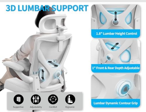 Ergonomic Office Chair: Mesh Desk Chair Comfy with Headrest& Lumbar Support - Image 6