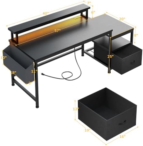 EnHomee 56.5" Office Desk with Drawers & Printer Space for Home Work,Black - Image 2