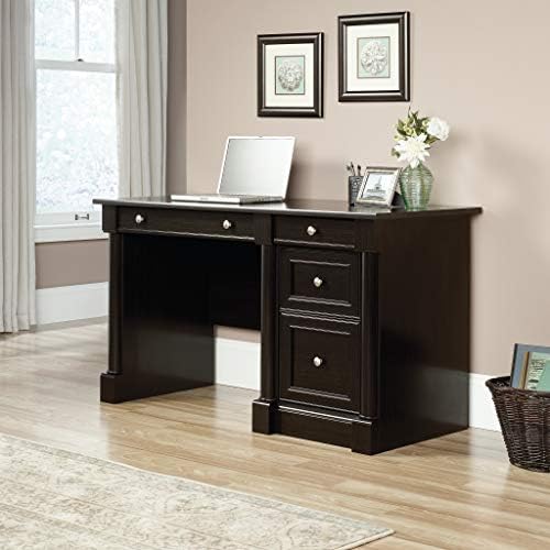 Sauder Palladia Computer Desk with Drawers, Home Office Desk with File Cabinet Storage Drawer, Cable Management, Keyboard Tray, in Wind Oak Finish - Image 2