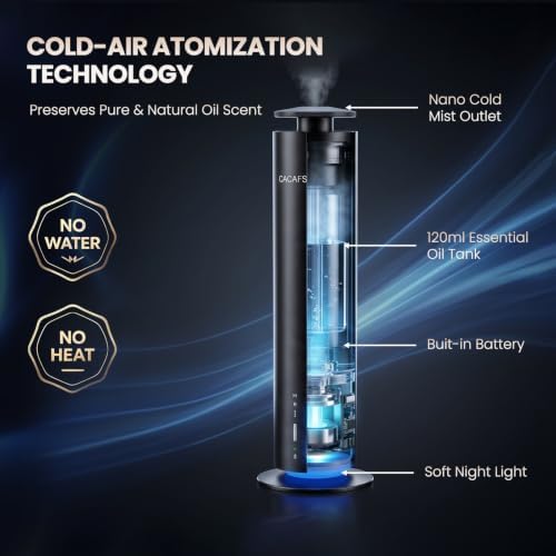 Cordless Waterless Diffuser for Essential Oils - Rechargeable Hotel Scent Diffuser for Large Room up to 1000 Sq Ft, App, Remote & Timer, Night Light, Includes 2 x 120ml Oils - Image 5