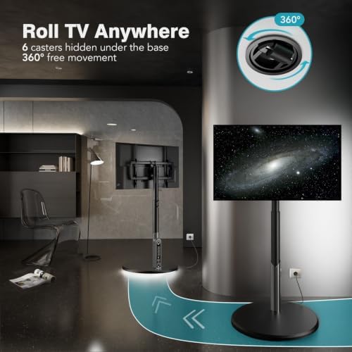 Floor Mobile TV Stand with Power Outlet, Rolling TV Cart for 27-70 Inch OLED LED Monitors, 6 Levels of Height Adjustment, Ambient Lighting on The Bottom Wheels Holds up to 88lbs, 400x400mm - Image 2