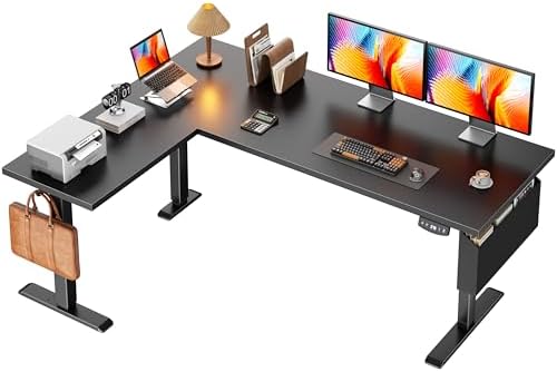 Korfile 63" L Shaped Standing Desk Height Adjustable Memory Presets Black by Korfile