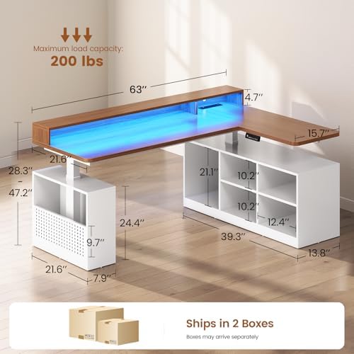 SEDETA 63" L Shaped Electric Standing Desk with Storage, Monitor Stand - Image 2
